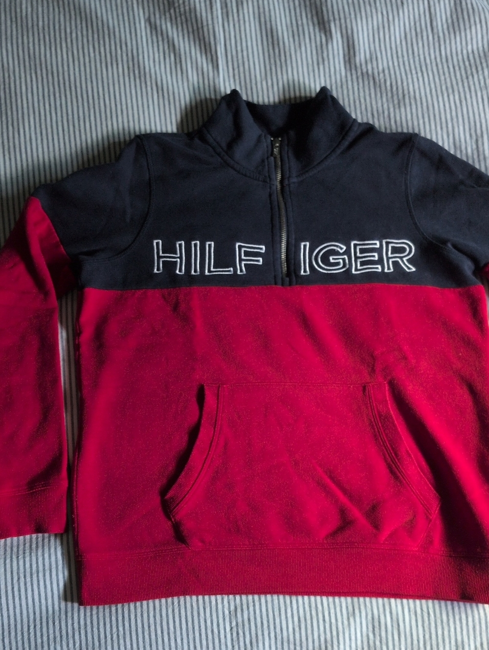 Tommy Hilfiger Navy and Red Quarter-Zip Colorblock Pullover